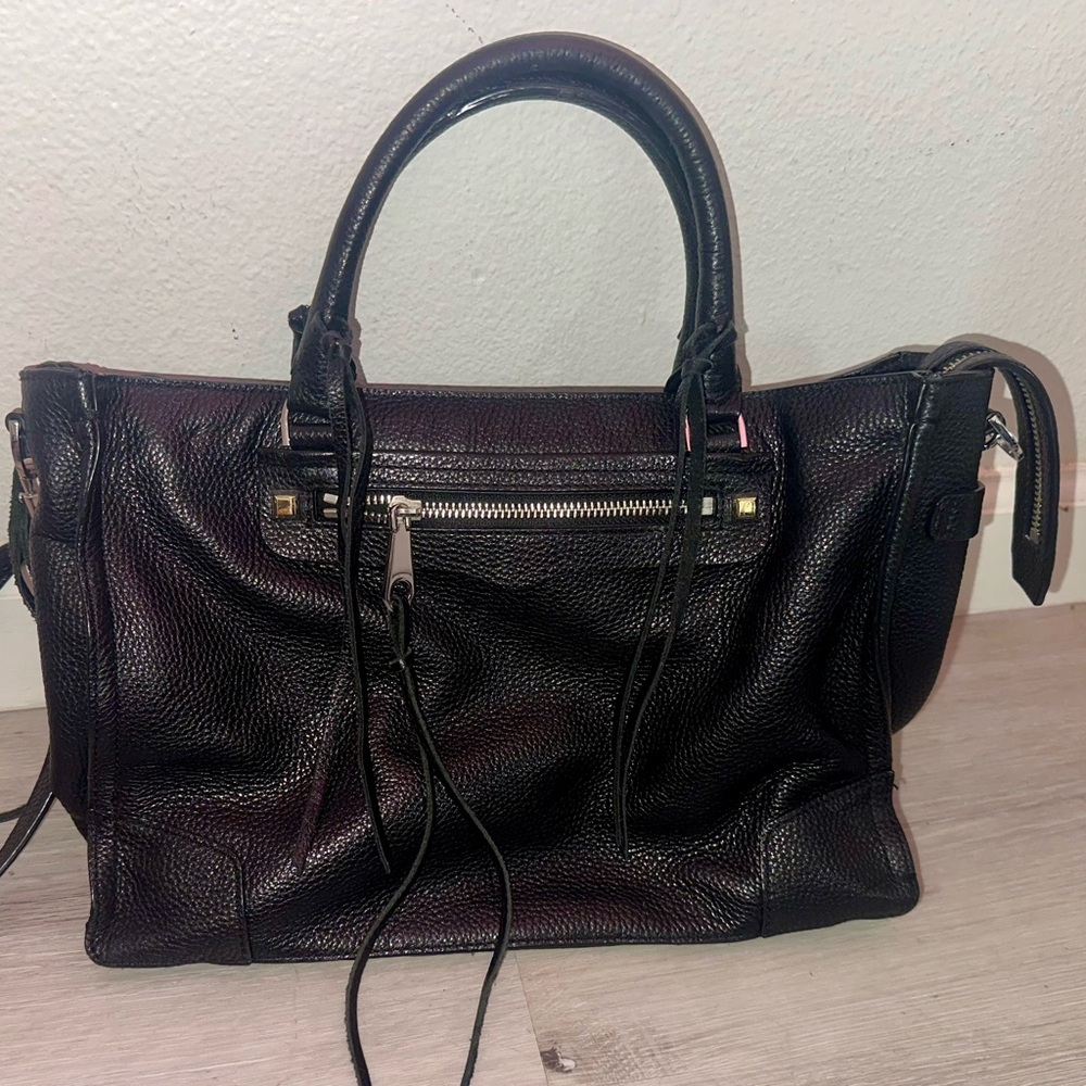 Rebecca Minkoff Regan Satchel Black Leather Crossbody w/tassels silver hardware